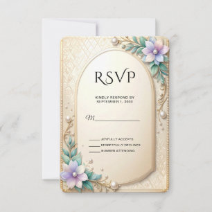 Decorative Floral Frame with Pearls RSVP Card