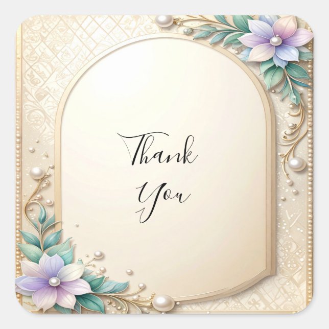 Decorative Floral Frame with Pearls Sticker (Front)