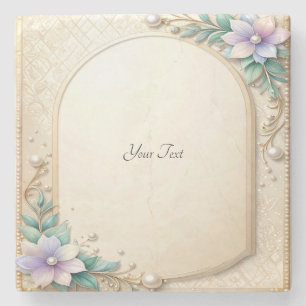 Decorative Floral Frame with Pearls Stone Coaster