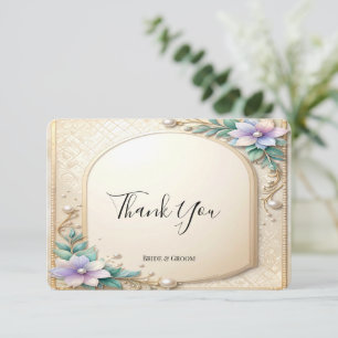 Decorative Floral Frame with Pearls Thank You Card