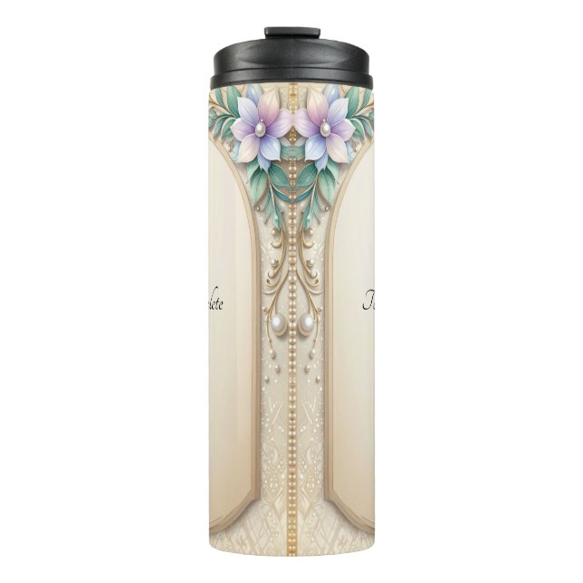 Decorative Floral Frame with Pearls Thermal Tumbler (Front)