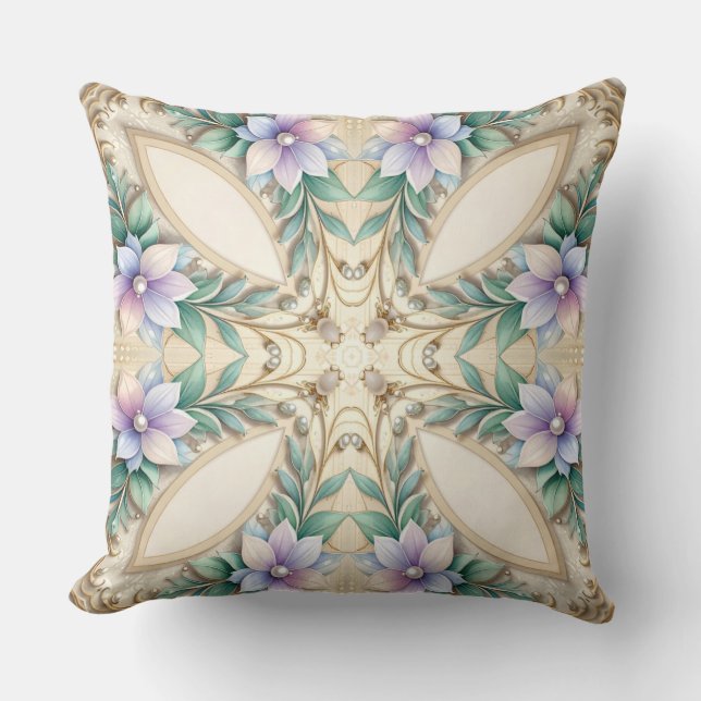 Decorative Floral Frame with Pearls Throw Pillow (Front)