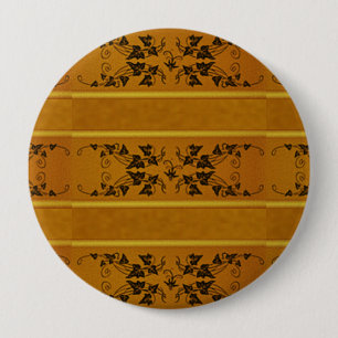 Decorative floral gold stripe border brown 4 inch round button