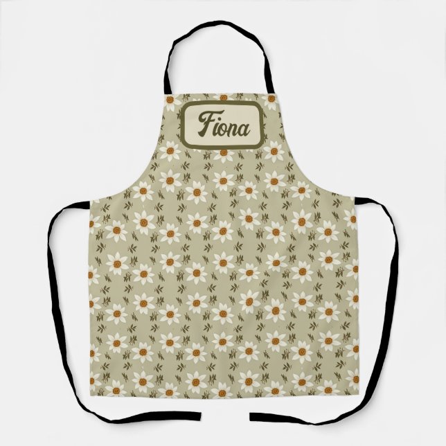 Decorative Floral in White and Beige Apron (Front)