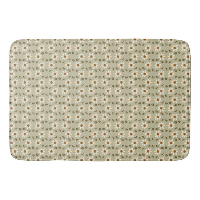 Decorative Floral in White and Beige Bath Mat (Front)