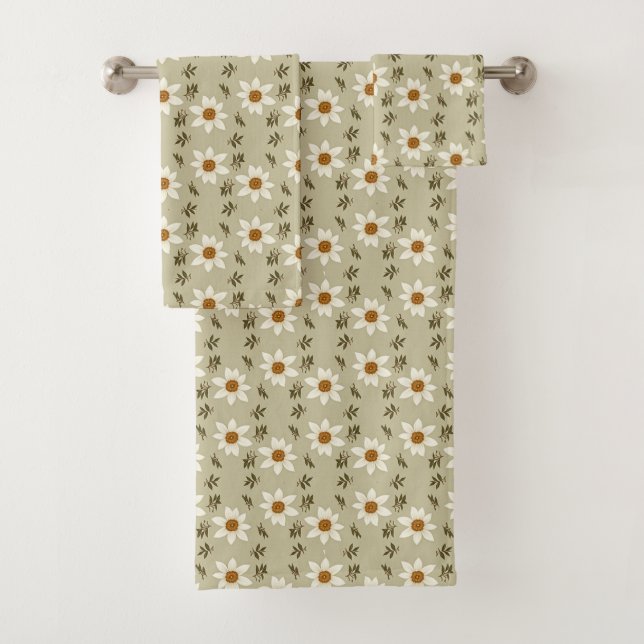 Decorative Floral in White and Beige Bath Towel Set (Insitu)