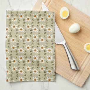 Decorative Floral in White and Beige Kitchen Towel