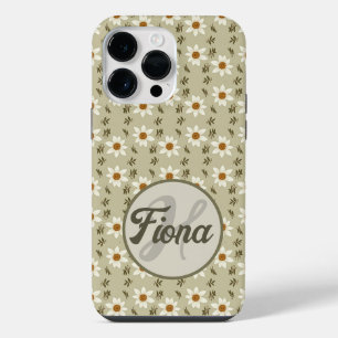 Decorative Floral in White and Beige Personalized iPhone 14 Pro Max Case