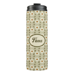 Decorative Floral in White and Beige Personalized Thermal Tumbler