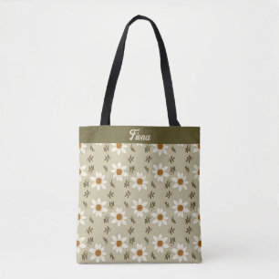 Decorative Floral in White and Beige Personalized Tote Bag