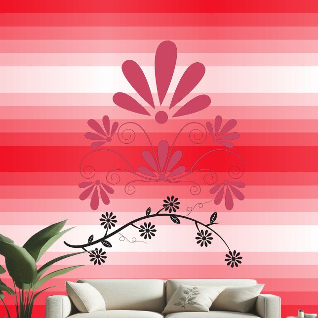 Decorative Floral Motifs Red White Stripes Pastel  Wallpaper (Decorative Floral Motifs Red White Stripes Pastel Wallpaper)