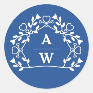 Decorative Floral Name initials Wedding envelopes Classic Round Sticker