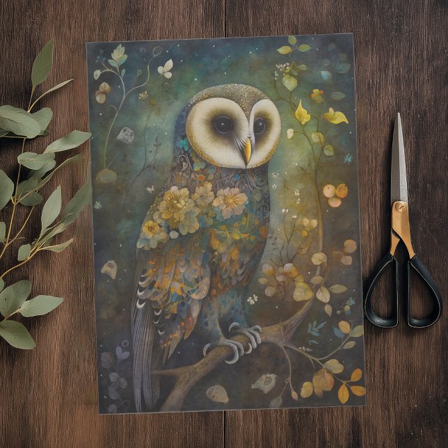 Decorative Floral Owl Tissue Paper (Elegant Woodland Owl Whole Page Tissue Paper)