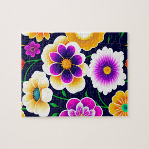 Decorative Floral Pattern Cute Colorful Flowers Jigsaw Puzzle