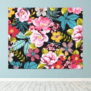 Decorative Floral Pattern Red Pink Yellow Blue     Canvas Print