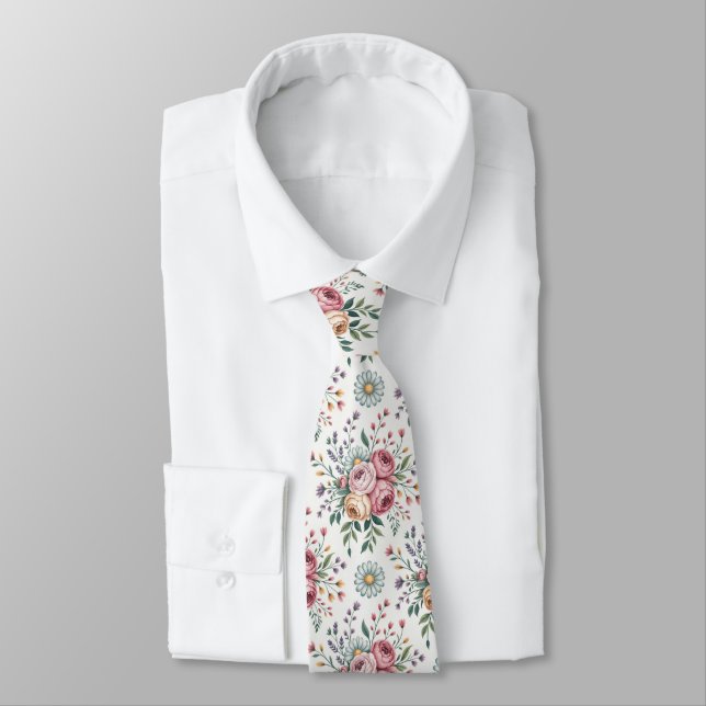 Decorative Floral Pattern Tie (Tied)