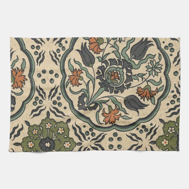 Decorative Floral Persian Tile Design Kitchen Towel (Horizontal)