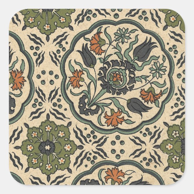 Decorative Floral Persian Tile Design Square Sticker (Front)