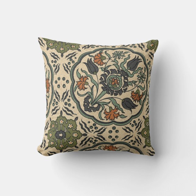 Decorative Floral Persian Tile Design Throw Pillow (Front)