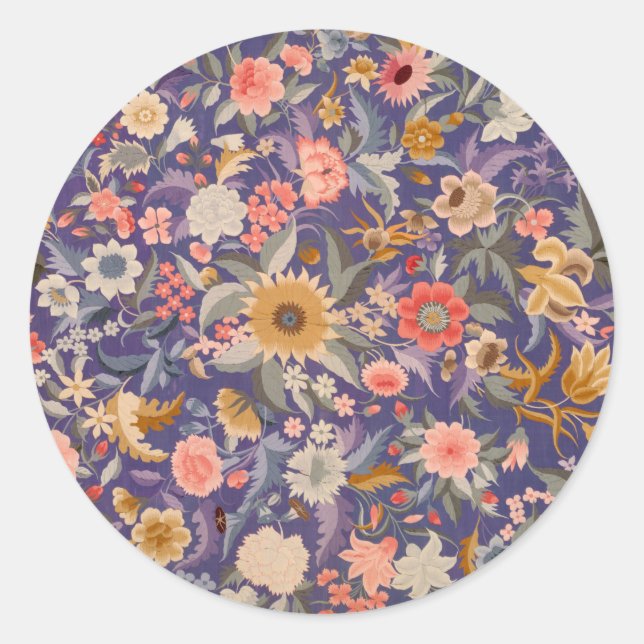 Decorative Floral Print Classic Round Sticker (Front)