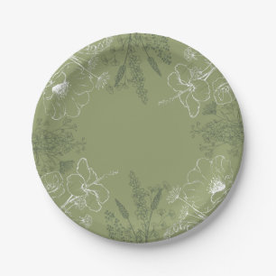 Decorative Floral Sage Paper Plate