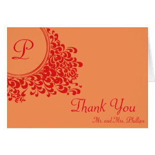 Decorative Floral Swirl With Initial Thank You