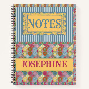 Decorative Floral Ticket Striped Folk Art Notebook
