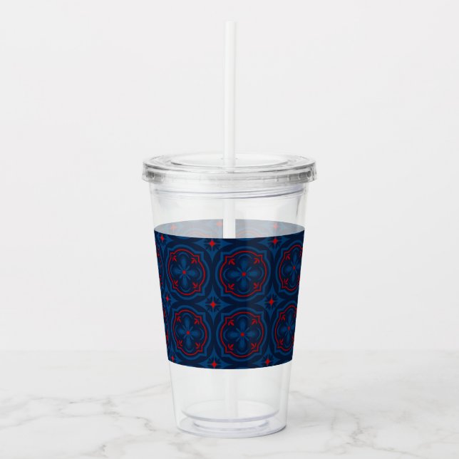 Decorative Floral Tile Pattern Acrylic Tumbler (Front)