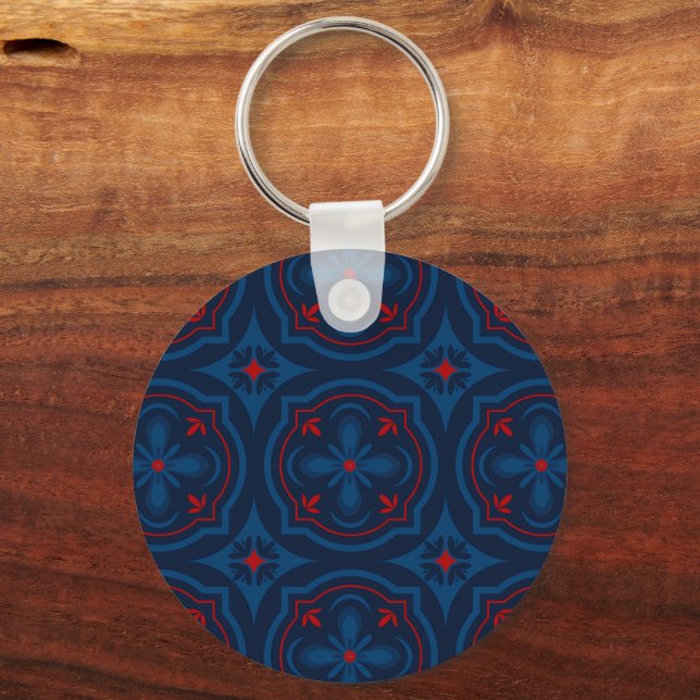 Decorative Floral Tile Pattern Keychain (Back)