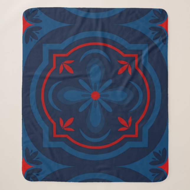 Decorative Floral Tile Pattern Sherpa Blanket (Front)