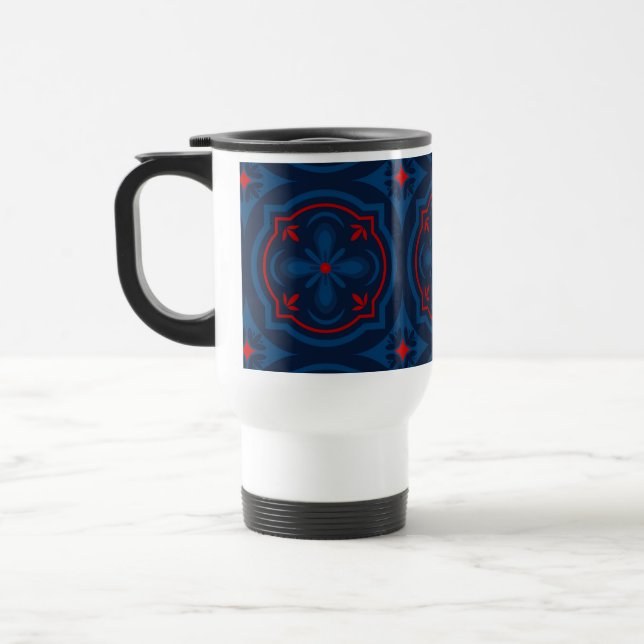 Decorative Floral Tile Pattern Travel Mug (Left)