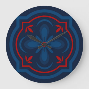 Decorative floral tiles pattern large clock