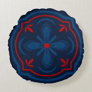 Decorative floral tiles pattern round pillow
