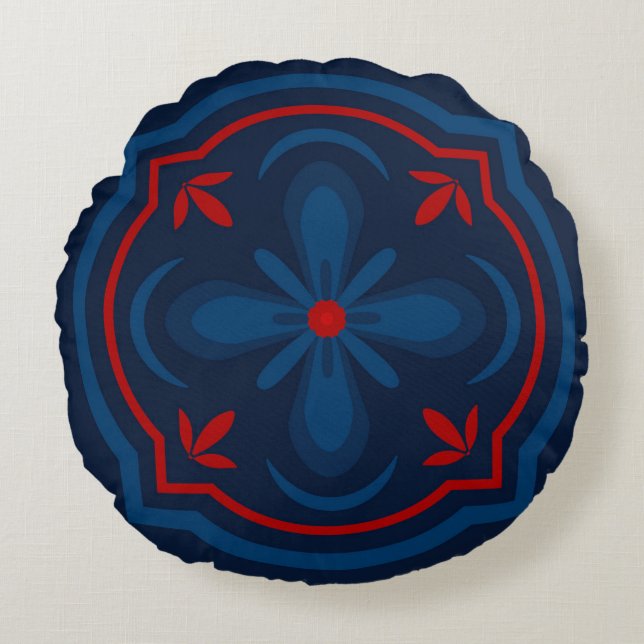 Decorative floral tiles pattern  round pillow (Front)