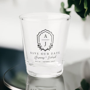 Decorative Floral Wedding Monogram Save the Date Shot Glass