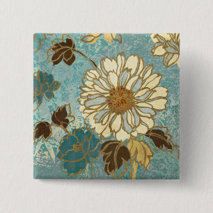 Decorative Florals in Blue and White 2 Inch Square Button