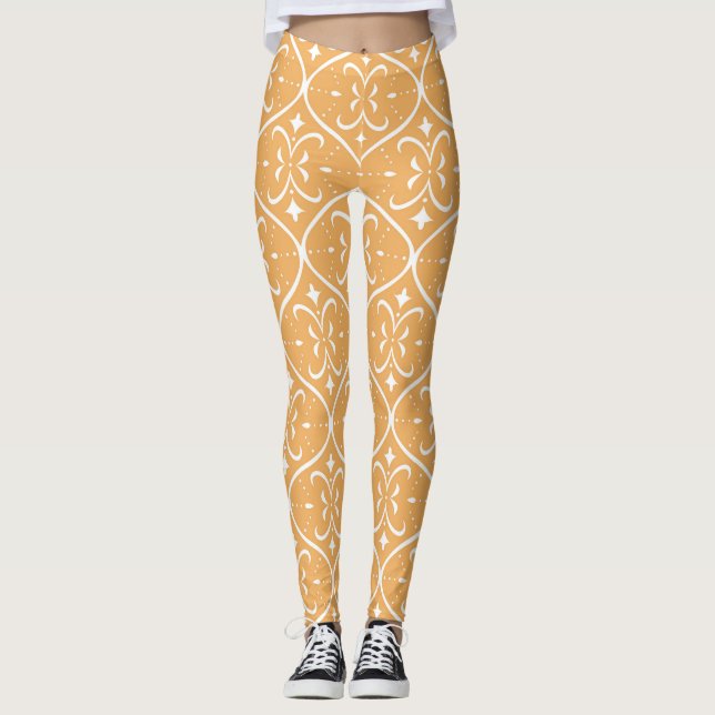 Decorative flourish seamless pattern, oriental bac leggings (Front)