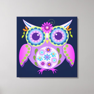 Decorative Flower power Owl Canvas Print