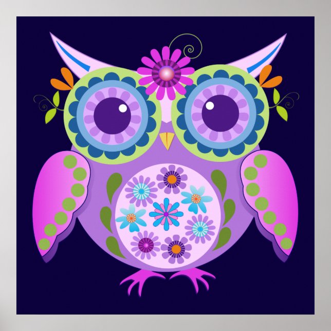 Decorative Flower power Owl Poster (Front)