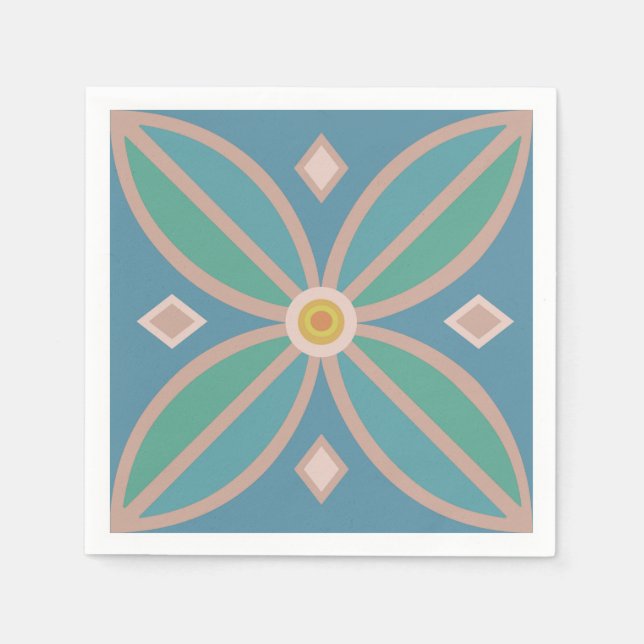 Decorative flower pretty teals and pinks napkin (Front)