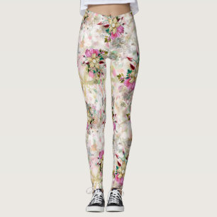 Decorative flower seamless with yellow pearl  leggings