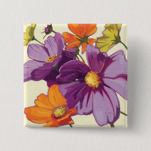 Decorative Flowers 2 Inch Square Button (Front)