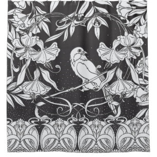 Decorative Flowers Bird Nouveau Poster