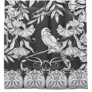 Decorative Flowers Bird Nouveau Poster