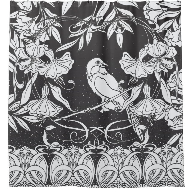 Decorative Flowers Bird Nouveau Poster (Front)