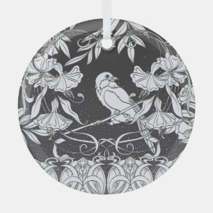 Decorative Flowers Bird Nouveau Poster Glass Ornament