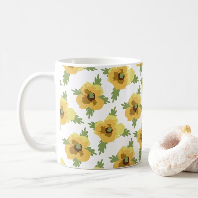 Decorative Flowers Coffee Mug (With Donut)