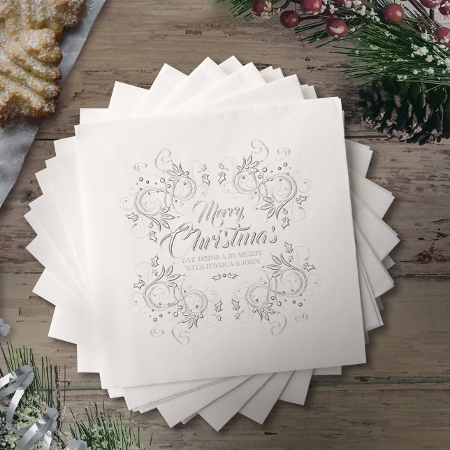 Decorative foliage border Merry Christmas  Foil Napkins (Creator Uploaded)