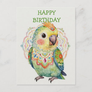 Decorative Folk‑Art Parrot Illustration  Postcard