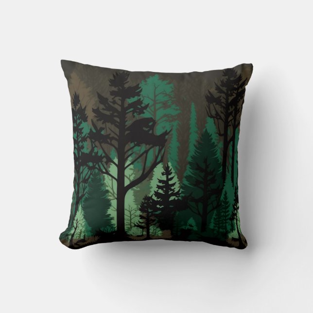 Decorative Forest Green Pine Tree Throw Pillow (Front)